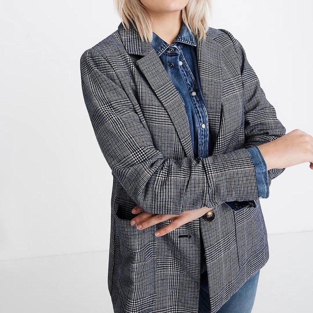 Madewell Dorset Blazer in Navy Plaid, size Small